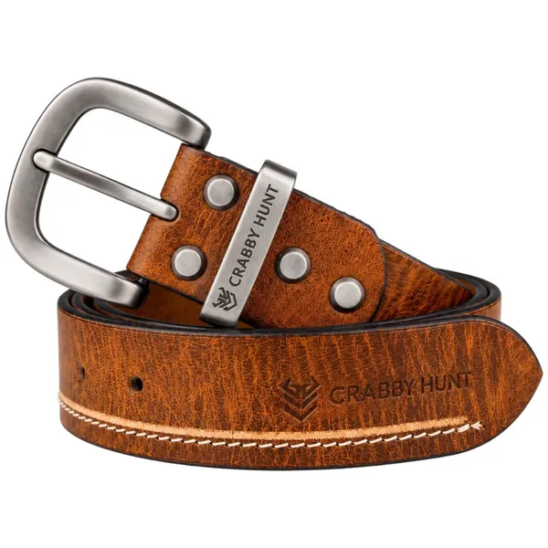 Crabby_Hunt_Premium_Tan_Leather_Belt_With_Contrast_Side_Stitching_Grey_Round_Buckle