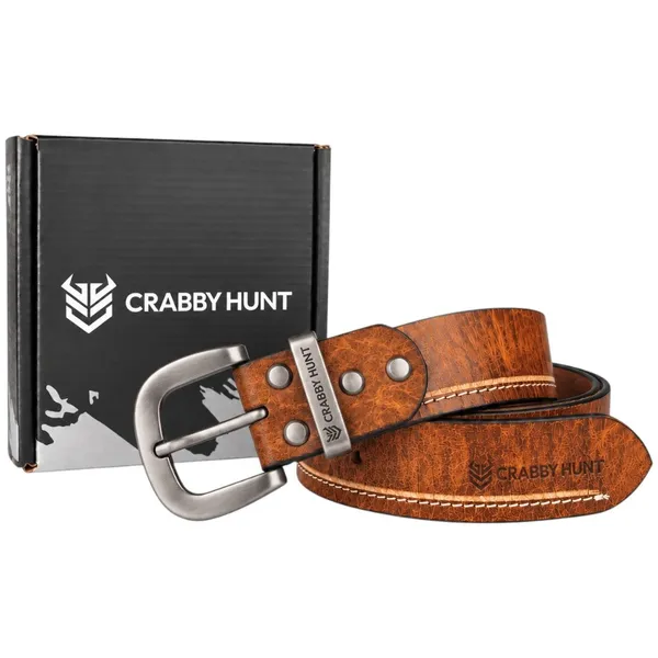 Crabby_Hunt_Premium_Tan_Leather_Belt_With_Contrast_Side_Stitching_Grey_Round_Buckle