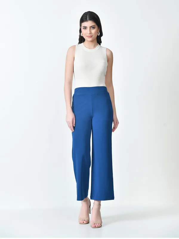 Women_S_High_Waist_Straight_Fit_Trousers_Stretchable_Korean_Pants_Blue