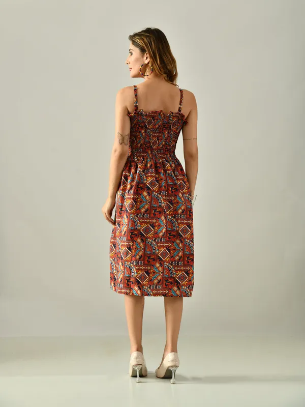 Owl_Mink_Women_S_Flared_Calf_Length_Dress_Sleeveless_Rayon_Crepe_Marron