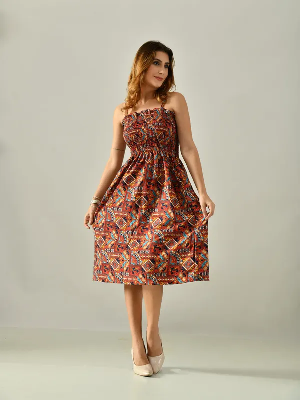Owl_Mink_Women_S_Flared_Calf_Length_Dress_Sleeveless_Rayon_Crepe_Marron
