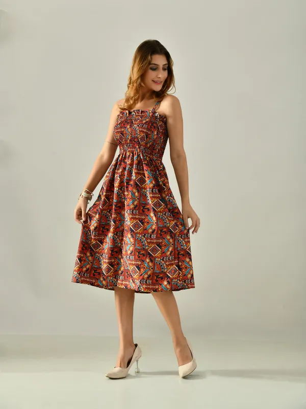 Owl_Mink_Women_S_Flared_Calf_Length_Dress_Sleeveless_Rayon_Crepe_Marron