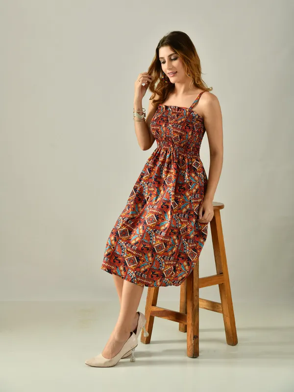 Owl_Mink_Women_S_Flared_Calf_Length_Dress_Sleeveless_Rayon_Crepe_Marron