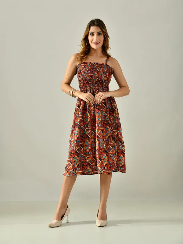 Owl_Mink_Women_S_Flared_Calf_Length_Dress_Sleeveless_Rayon_Crepe_Marron