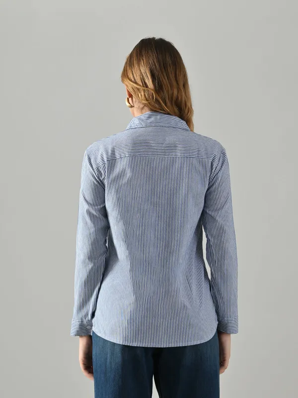 Owl_Mink_Women_S_Blue_Cotton_Striped_Shirt_Regular_Fit_Full_Sleeve