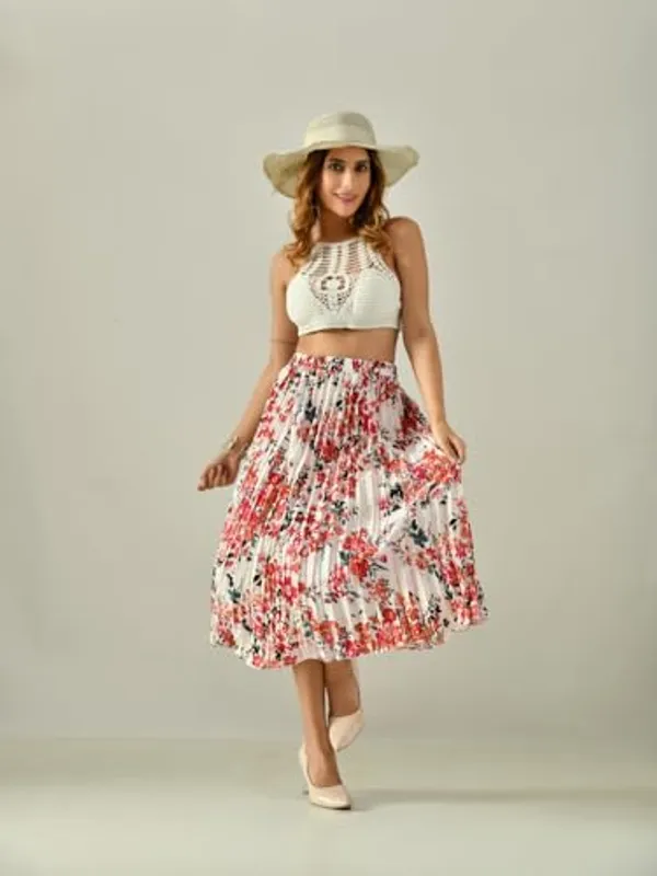 Women_S_Printed_Calf_Length_Skirt_Rayon_Crepe_Pleated_White_Multicolour