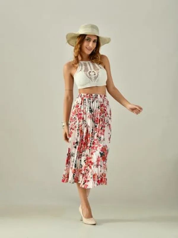 Women_S_Printed_Calf_Length_Skirt_Rayon_Crepe_Pleated_White_Multicolour