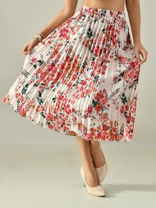 Women_S_Printed_Calf_Length_Skirt_Rayon_Crepe_Pleated_White_Multicolour