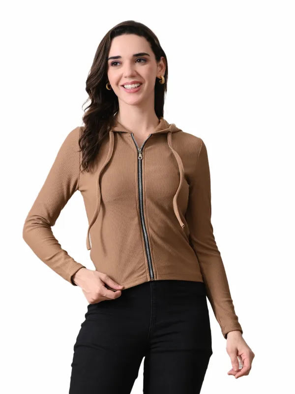 Cotton_Full_Sleeve_Hoddie_Women_Solid_Brown_Hoodie_Jacket_Brown