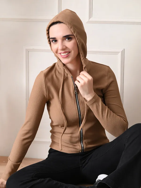 Cotton_Full_Sleeve_Hoddie_Women_Solid_Brown_Hoodie_Jacket_Brown