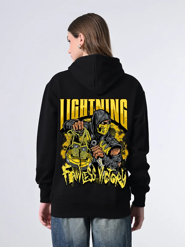 Women_S_Fleece_Hoodie_Black_Printed_Pullover_With_Kangaroo_Pocket_Black