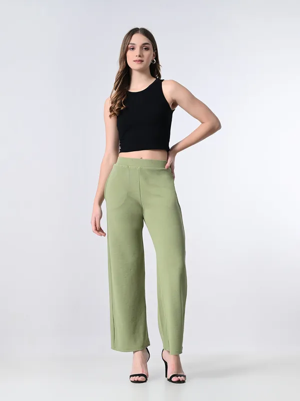 Solid_High_Waist_Stretchable_Trousers_For_Women_Pistachio