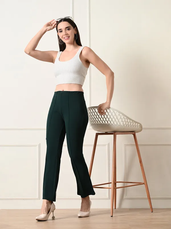 Women_S_Slim_Fit_Flared_Trousers_Bottle_Green