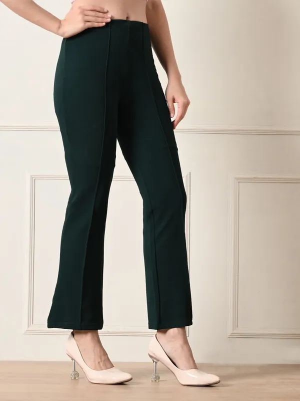 Women_S_Slim_Fit_Flared_Trousers_Bottle_Green