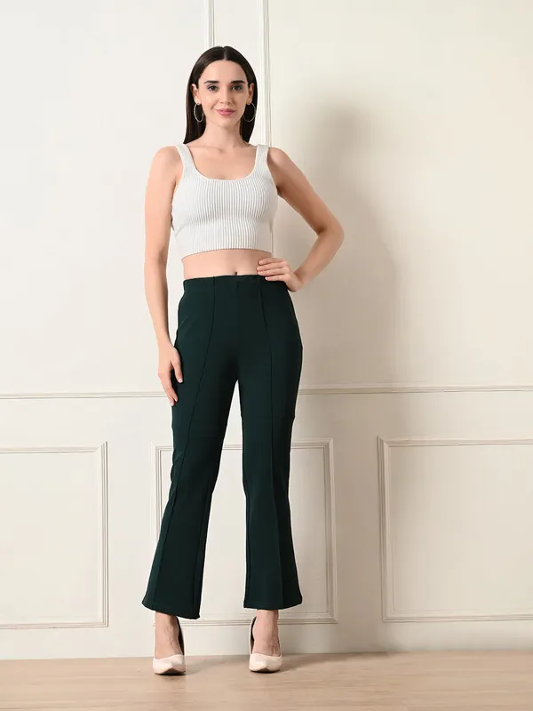 Women_S_Slim_Fit_Flared_Trousers_Bottle_Green