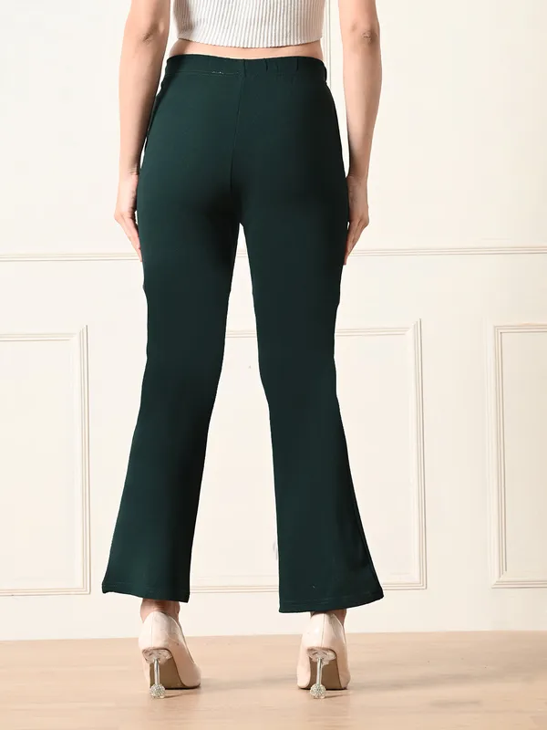 Women_S_Slim_Fit_Flared_Trousers_Bottle_Green