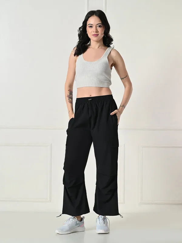 Women_S_Pleated_Cargo_Trousers_With_Drawstring_Waist_And_4_Pockets_Black