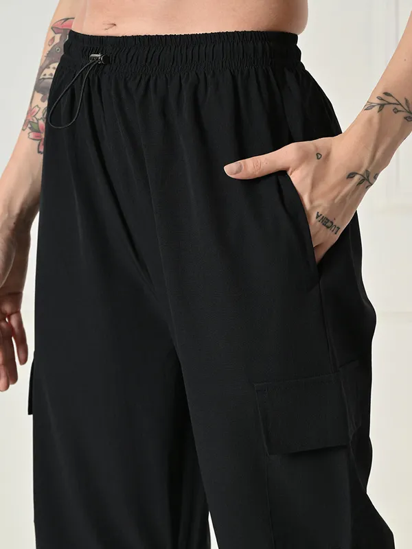 Women_S_Pleated_Cargo_Trousers_With_Drawstring_Waist_And_4_Pockets_Black