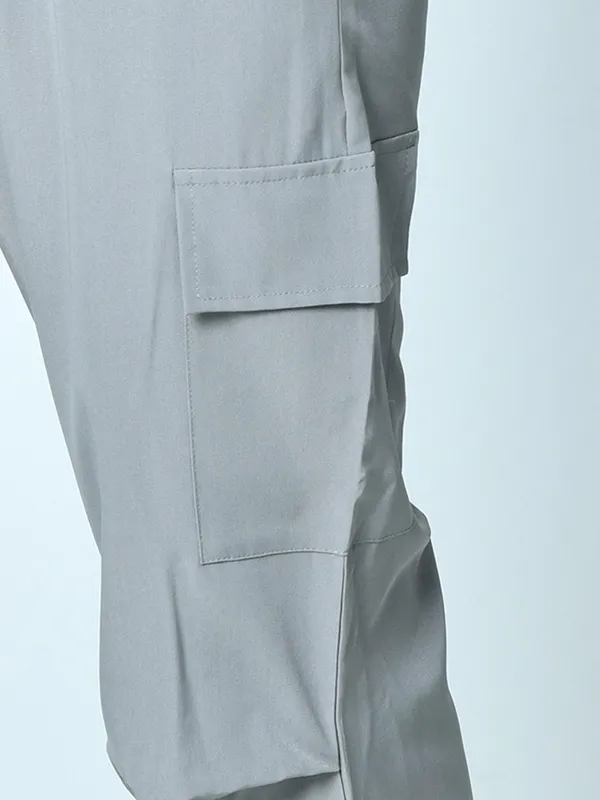 Loose_Fit_High_Waist_Pleated_Cargo_Pants_For_Women_Poplin_Lycra_Fabric_Grey