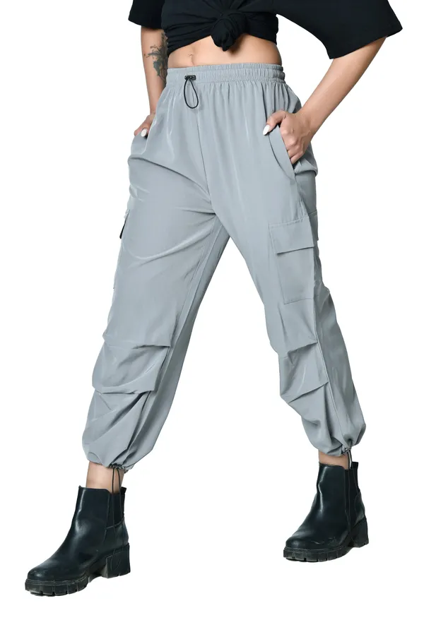 Loose_Fit_High_Waist_Pleated_Cargo_Pants_For_Women_Poplin_Lycra_Fabric_Grey