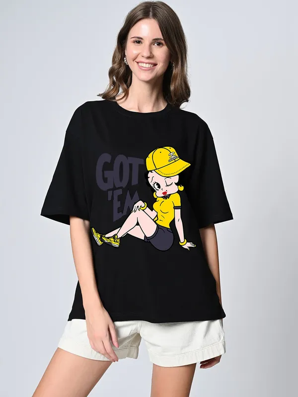 Women_S_Oversized_Cotton_T_Shirt_Black_Print_Drop_Shoulder_Half_Sleeves_Black