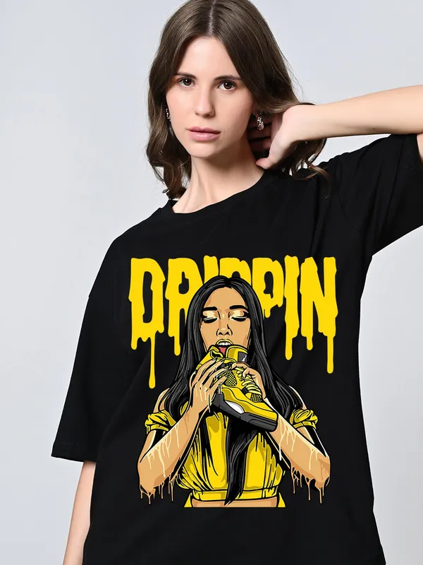 Oversized_Black_Printed_Cotton_T_Shirt_For_Women_Round_Neck_Drop_Shoulder_Black