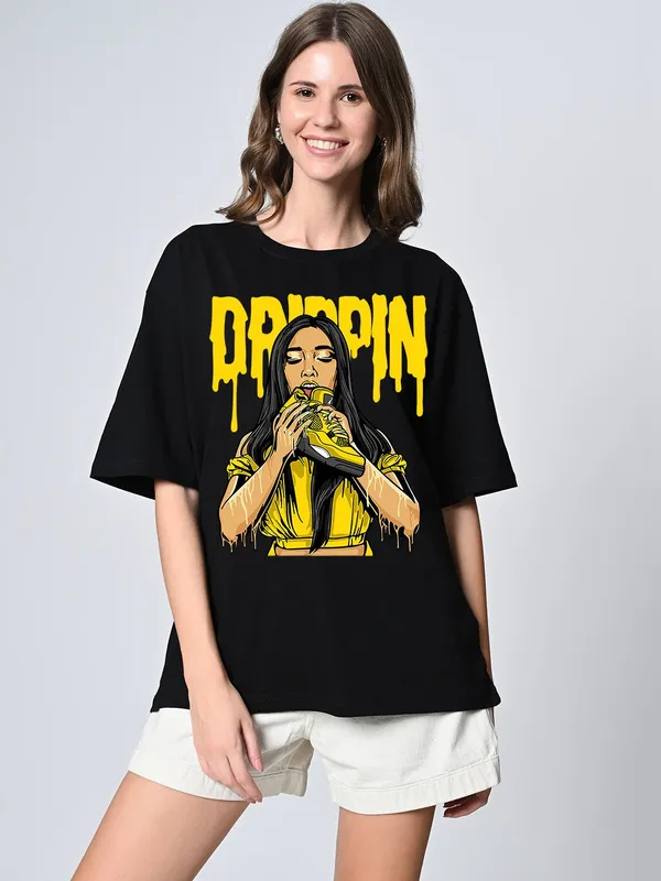 Oversized_Black_Printed_Cotton_T_Shirt_For_Women_Round_Neck_Drop_Shoulder_Black
