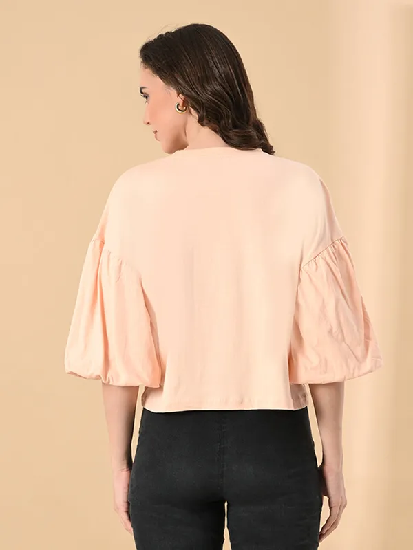 Women_S_100_Cotton_Oversized_Crop_Top_Balloon_Sleeves_Trendy_Round_Neck_Peach