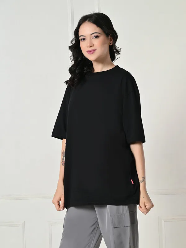 Oversized_Drop_Shoulder_Women_S_T_Shirt_Pure_Cotton_Round_Neck_Relaxed_Fit_Black