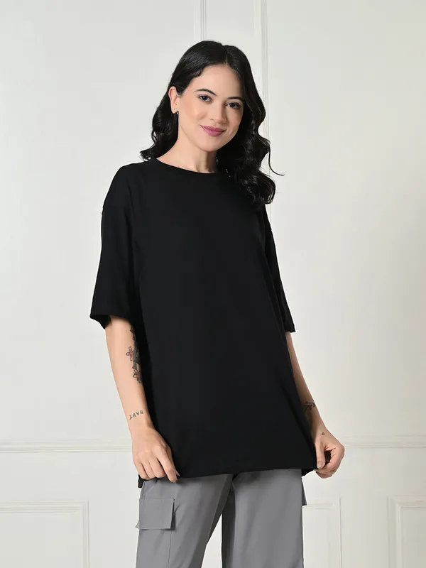 Oversized_Drop_Shoulder_Women_S_T_Shirt_Pure_Cotton_Round_Neck_Relaxed_Fit_Black