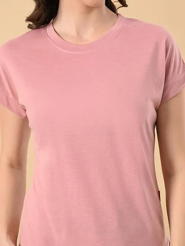 Stylish_Up_Down_Women_S_High_Low_Hem_T_Shirt_In_Cotton_Lycra_Peach