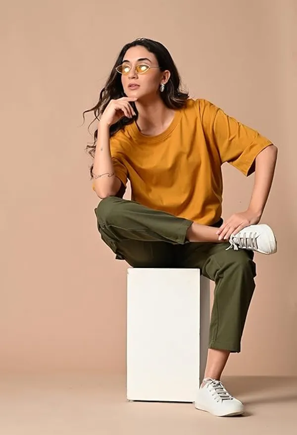 Women_S_Oversized_Fit_Pure_Cotton_T_Shirt_With_Drop_Shoulder_Half_Sleeves_Mustard