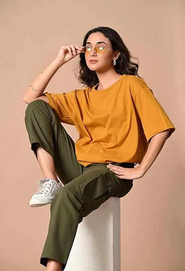Women_S_Oversized_Fit_Pure_Cotton_T_Shirt_With_Drop_Shoulder_Half_Sleeves_Mustard