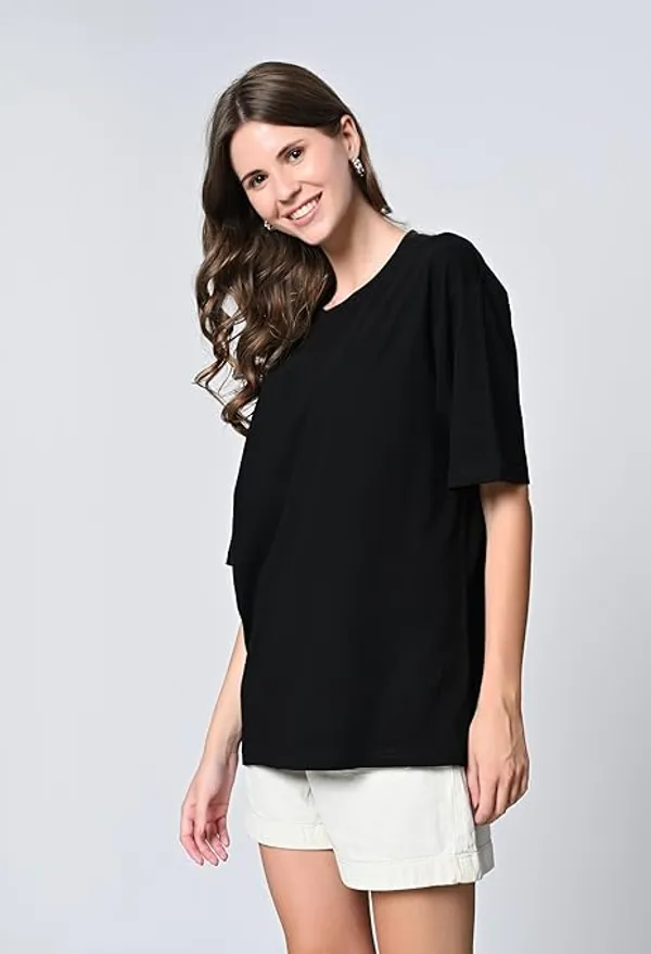 Oversized_Drop_Shoulder_Solid_100_Cotton_T_Shirt_For_Women_Black