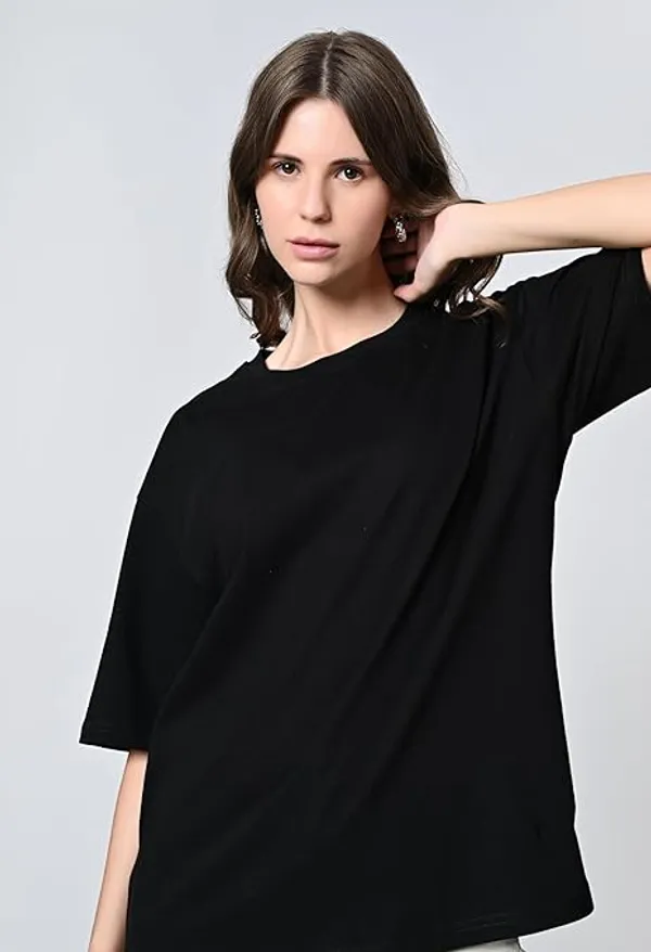Oversized_Drop_Shoulder_Solid_100_Cotton_T_Shirt_For_Women_Black