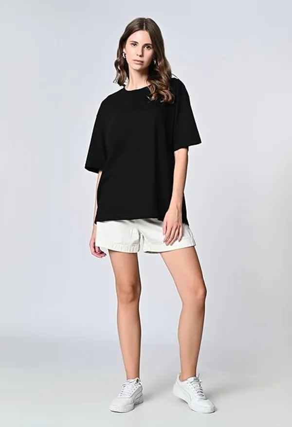Oversized_Drop_Shoulder_Solid_100_Cotton_T_Shirt_For_Women_Black