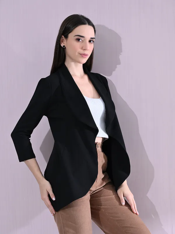 Black_Cotton_Blend_Snap_Blazer_For_Women_Black