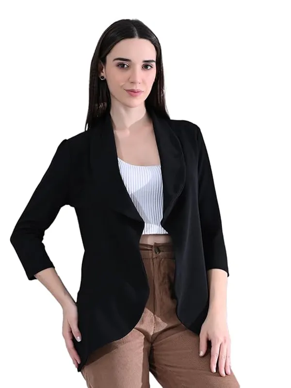 Black_Cotton_Blend_Snap_Blazer_For_Women_Black