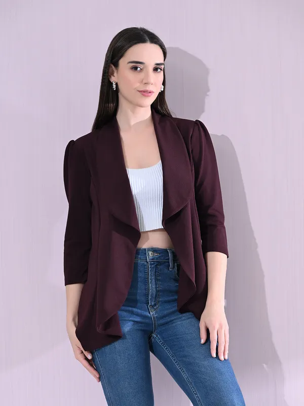Red_Wine_Cotton_Blend_Snap_Blazer_For_Women_Wine