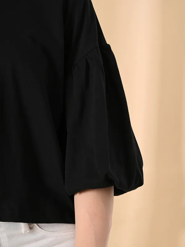 Oversized_Cotton_Crop_T_Shirt_For_Women_Balloon_Sleeves_Black