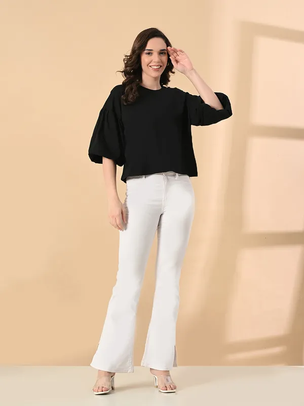 Oversized_Cotton_Crop_T_Shirt_For_Women_Balloon_Sleeves_Black