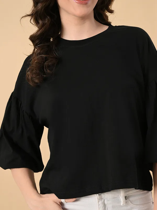 Oversized_Cotton_Crop_T_Shirt_For_Women_Balloon_Sleeves_Black