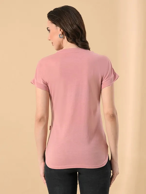 Stylish_Women_S_High_Low_Tee_With_Crystal_Print_Cotton_Lycra_Peach