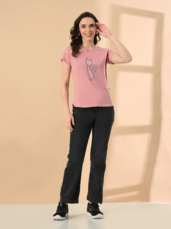 Stylish_Women_S_High_Low_Tee_With_Crystal_Print_Cotton_Lycra_Peach
