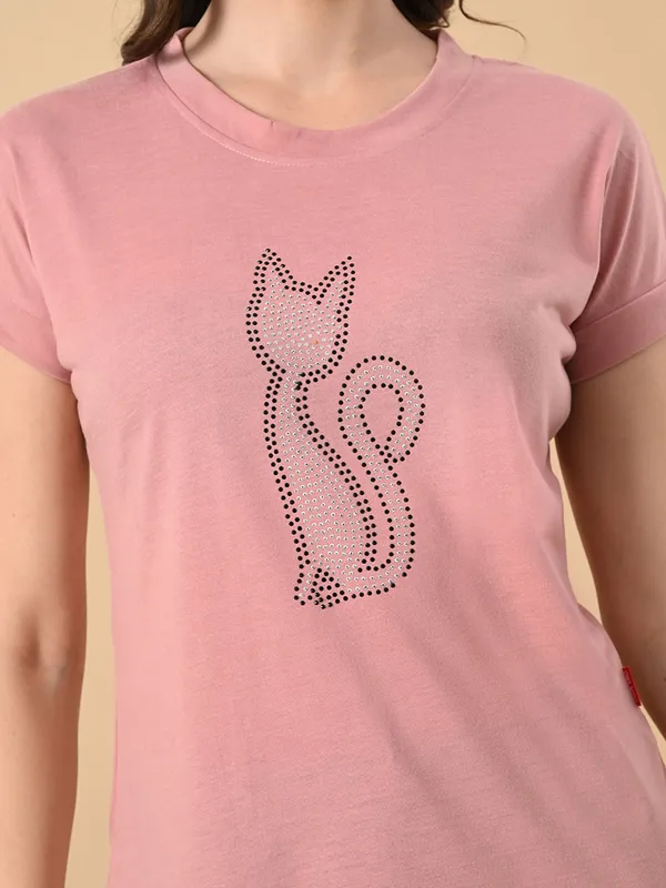 Stylish_Women_S_High_Low_Tee_With_Crystal_Print_Cotton_Lycra_Peach