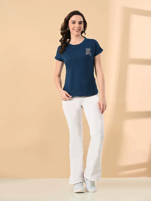 High_Low_Hem_Women_S_T_Shirt_With_Crystal_Print_Casual_Comfy_Blue