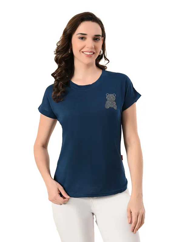 High_Low_Hem_Women_S_T_Shirt_With_Crystal_Print_Casual_Comfy_Blue
