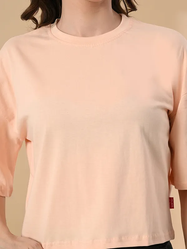 Women_S_Oversized_Drop_Shoulder_Crop_T_Shirt_100_Cotton_Round_Neck_Half_Sleeves_Solid_Top_For_Casual_Peach