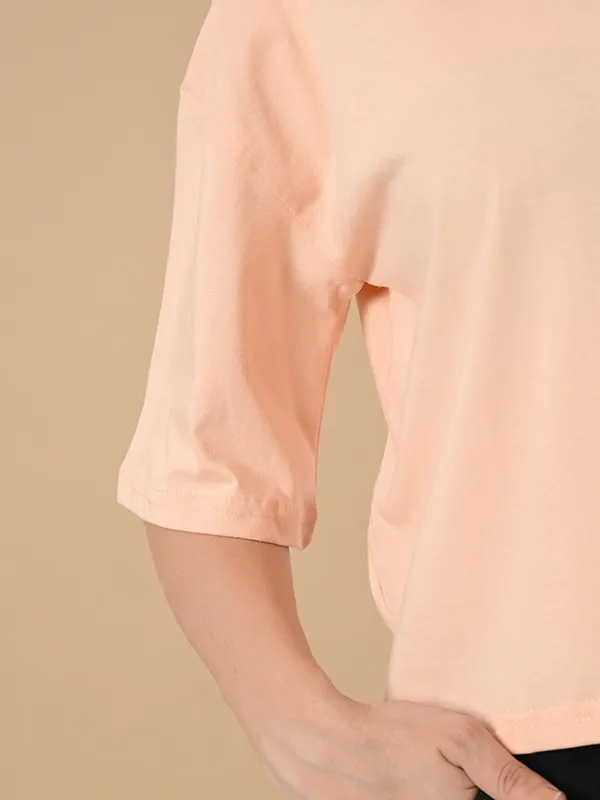 Women_S_Oversized_Drop_Shoulder_Crop_T_Shirt_100_Cotton_Round_Neck_Half_Sleeves_Solid_Top_For_Casual_Peach