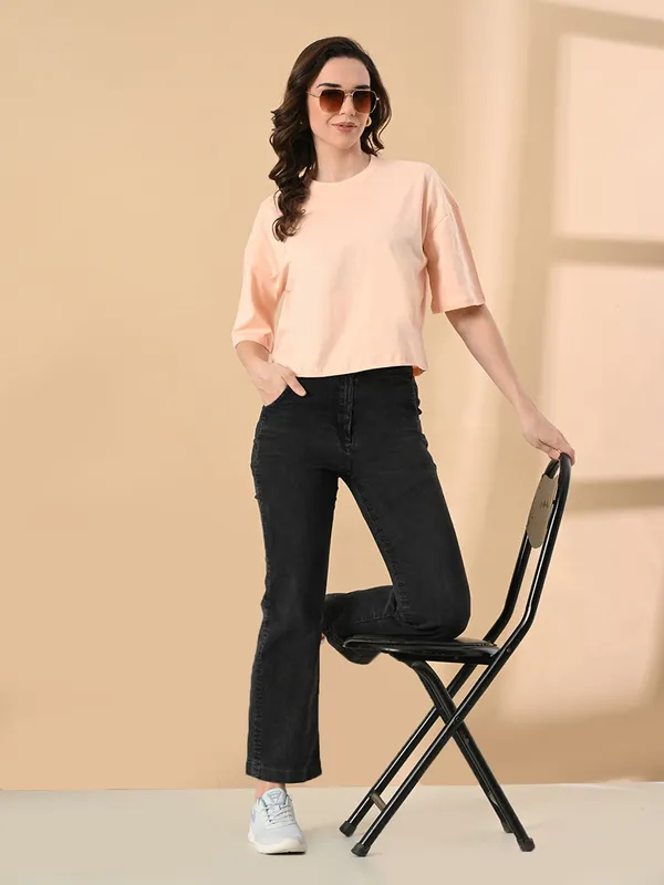 Women_S_Oversized_Drop_Shoulder_Crop_T_Shirt_100_Cotton_Round_Neck_Half_Sleeves_Solid_Top_For_Casual_Peach